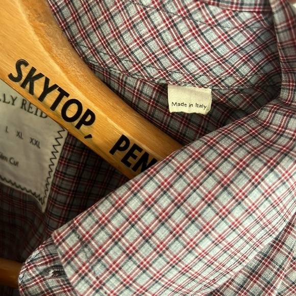 Billy Reid Gingham Style Plaid Cotton Button Down Shirt Medium Made In Italy - Picture 4 of 7